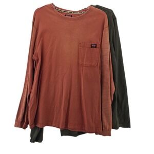 Wrangler Workwear Shirt Mens Large Long Sleeve Pocket Green Orange Lot‎ of Two